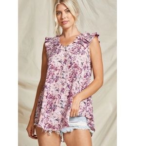 "The Penelope" Pink Floral Ruffle Sleeve Top